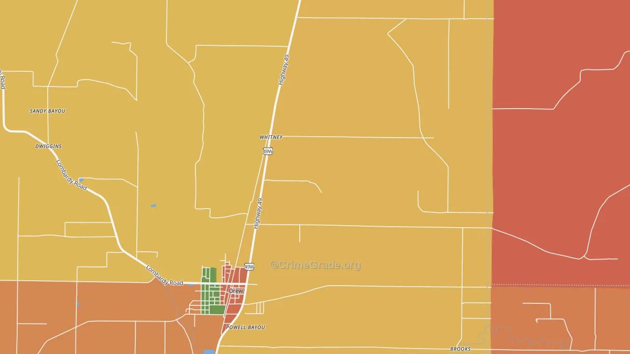 Whitney, MS Map of Burglary Rates