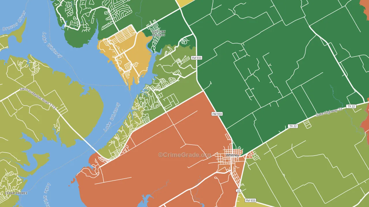Whitney, TX Map of Burglary Rates