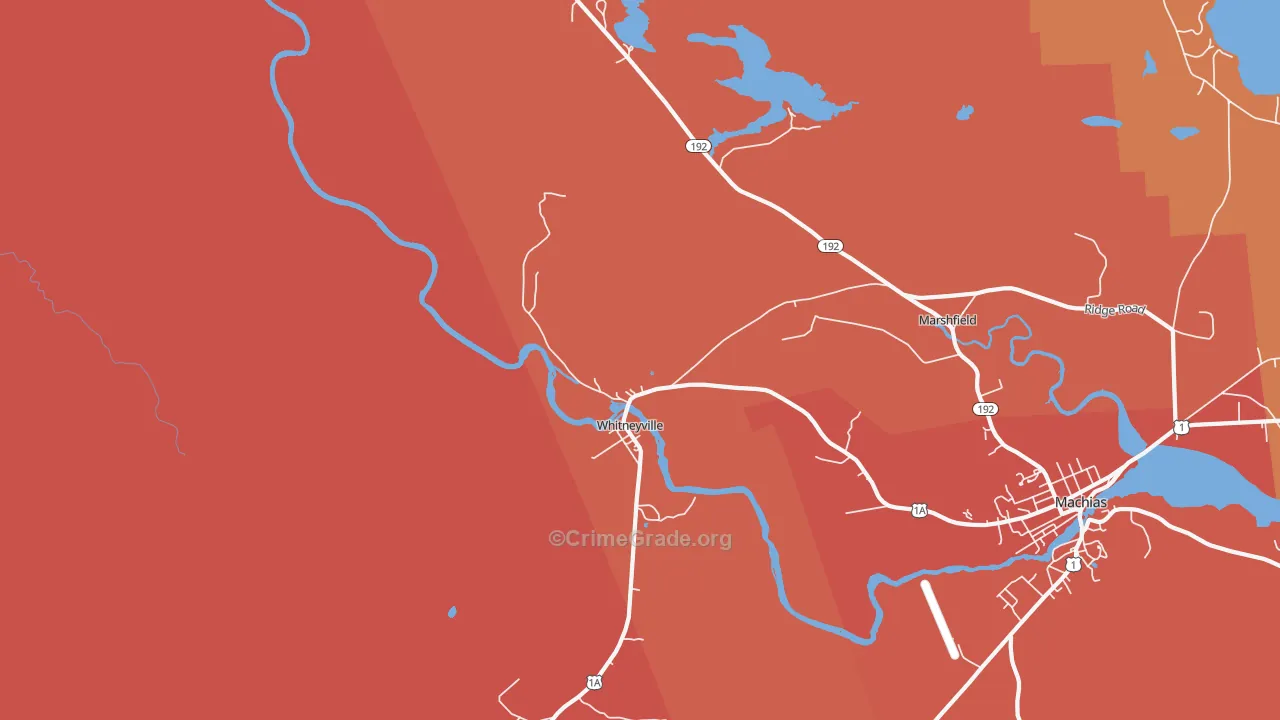 Whitneyville, ME Map of Burglary Rates