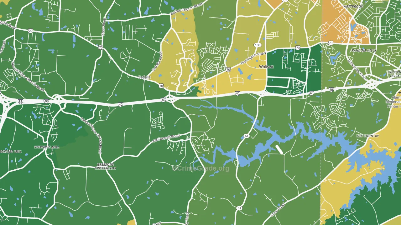 Whitsett, NC Map of Burglary Rates