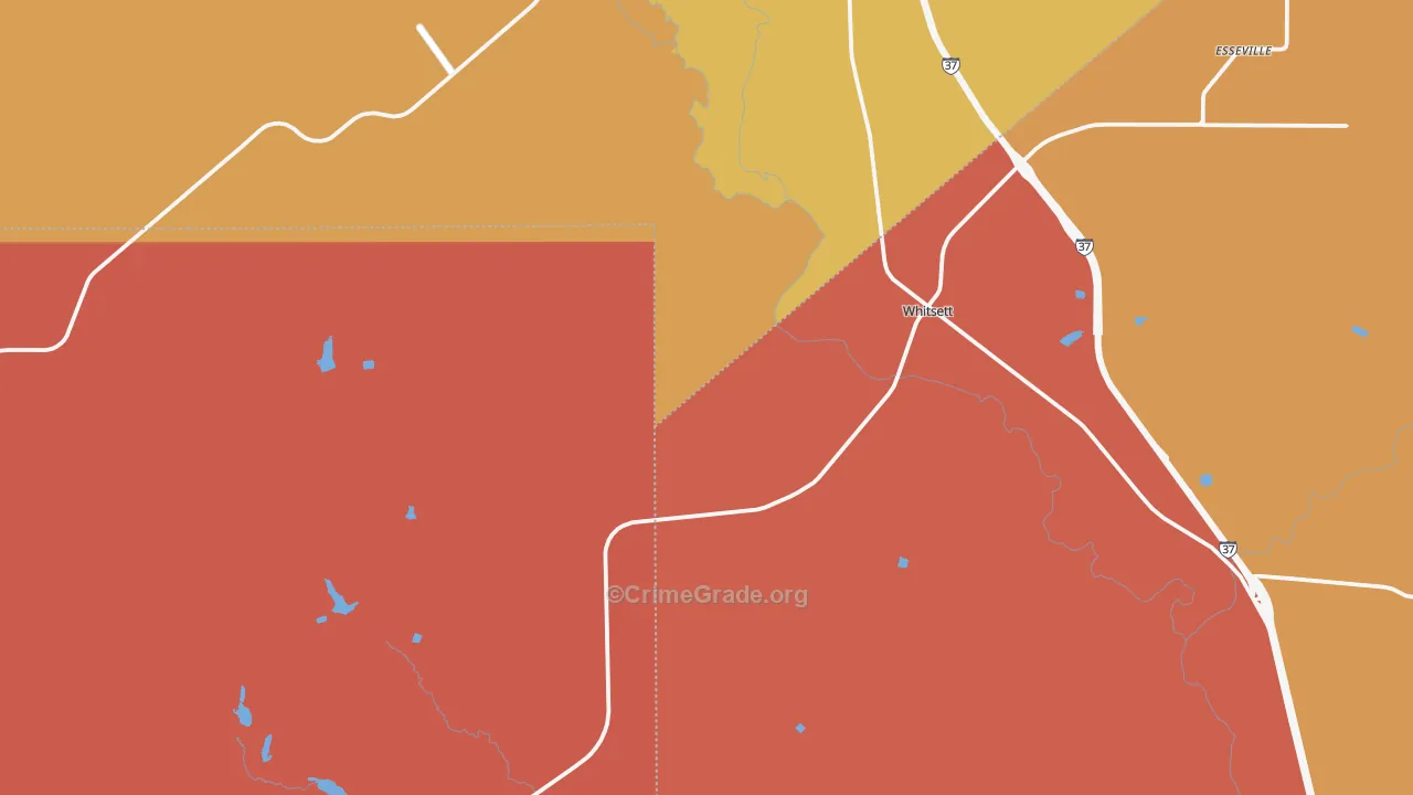 Whitsett, TX Map of Burglary Rates