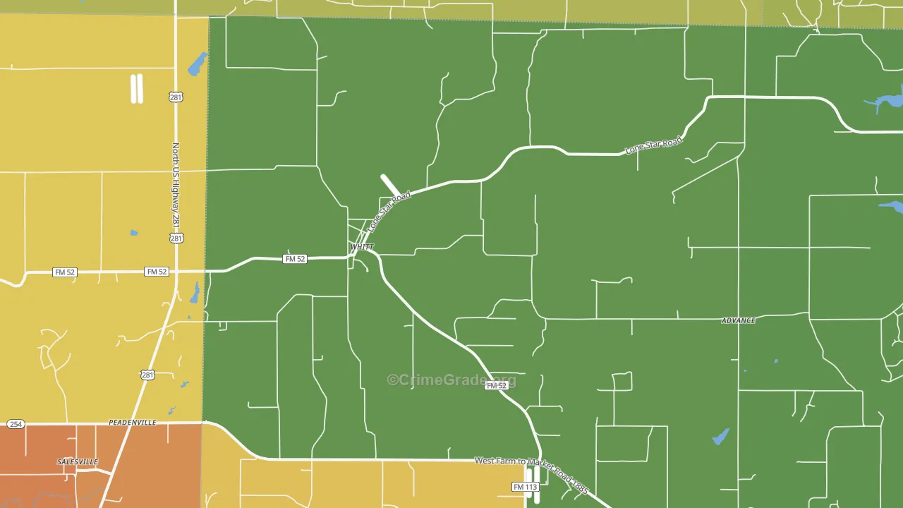 Whitt, TX Map of Burglary Rates