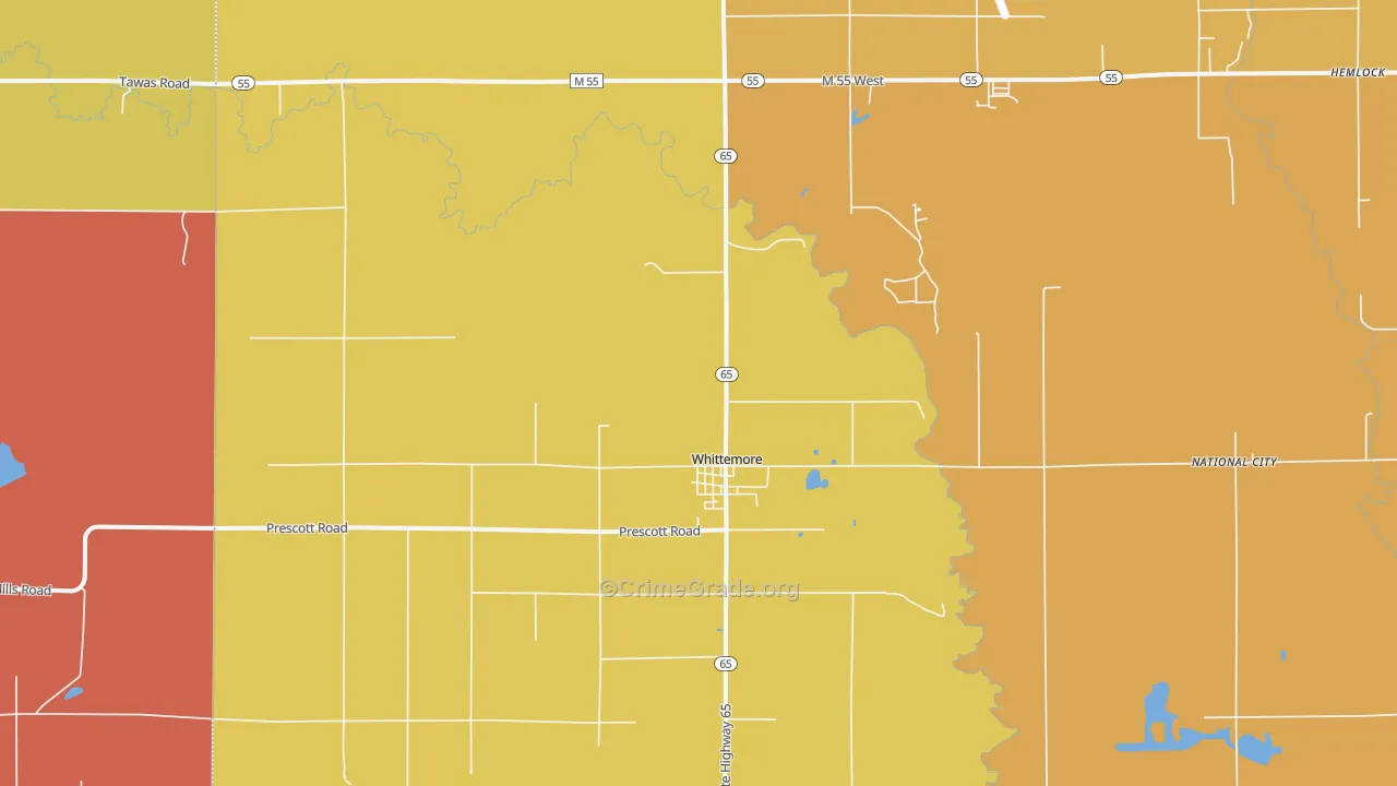 Whittemore, MI Map of Burglary Rates
