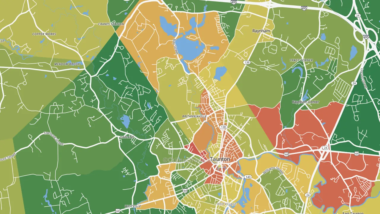 Whittenton, Taunton, MA Map of Burglary Rates