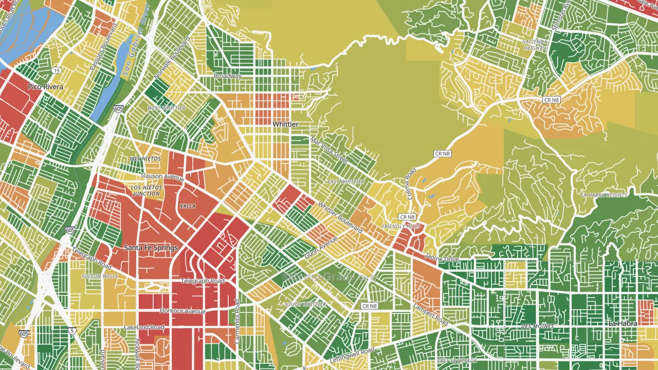 Whittier, CA Map of Burglary Rates