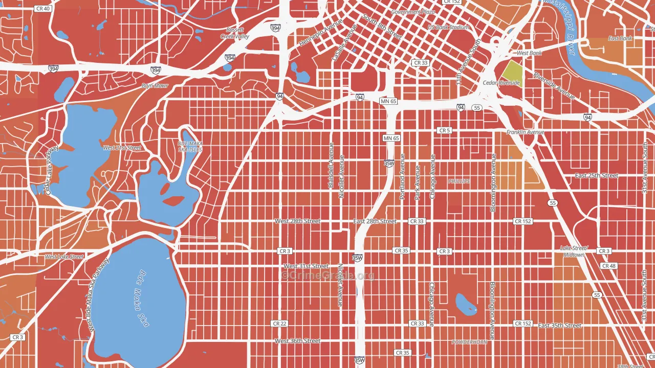 Whittier, Minneapolis, MN Map of Burglary Rates