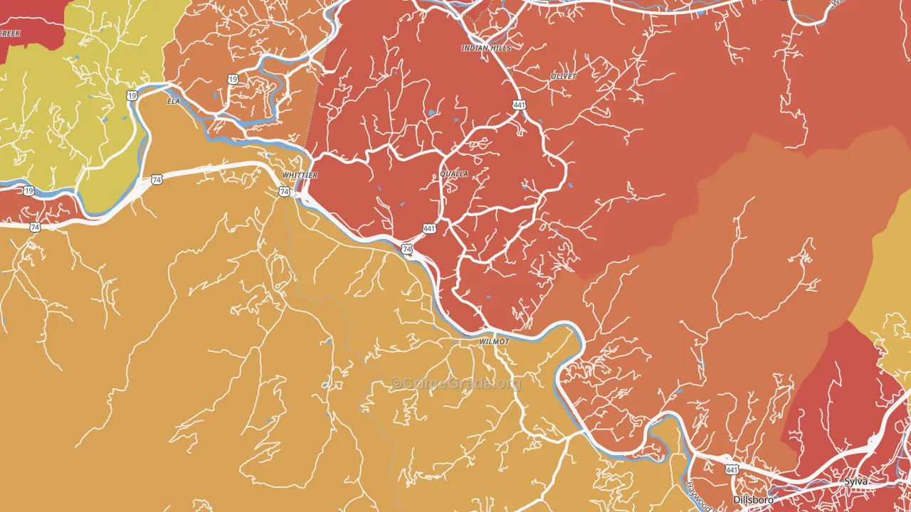 Whittier, NC Map of Burglary Rates
