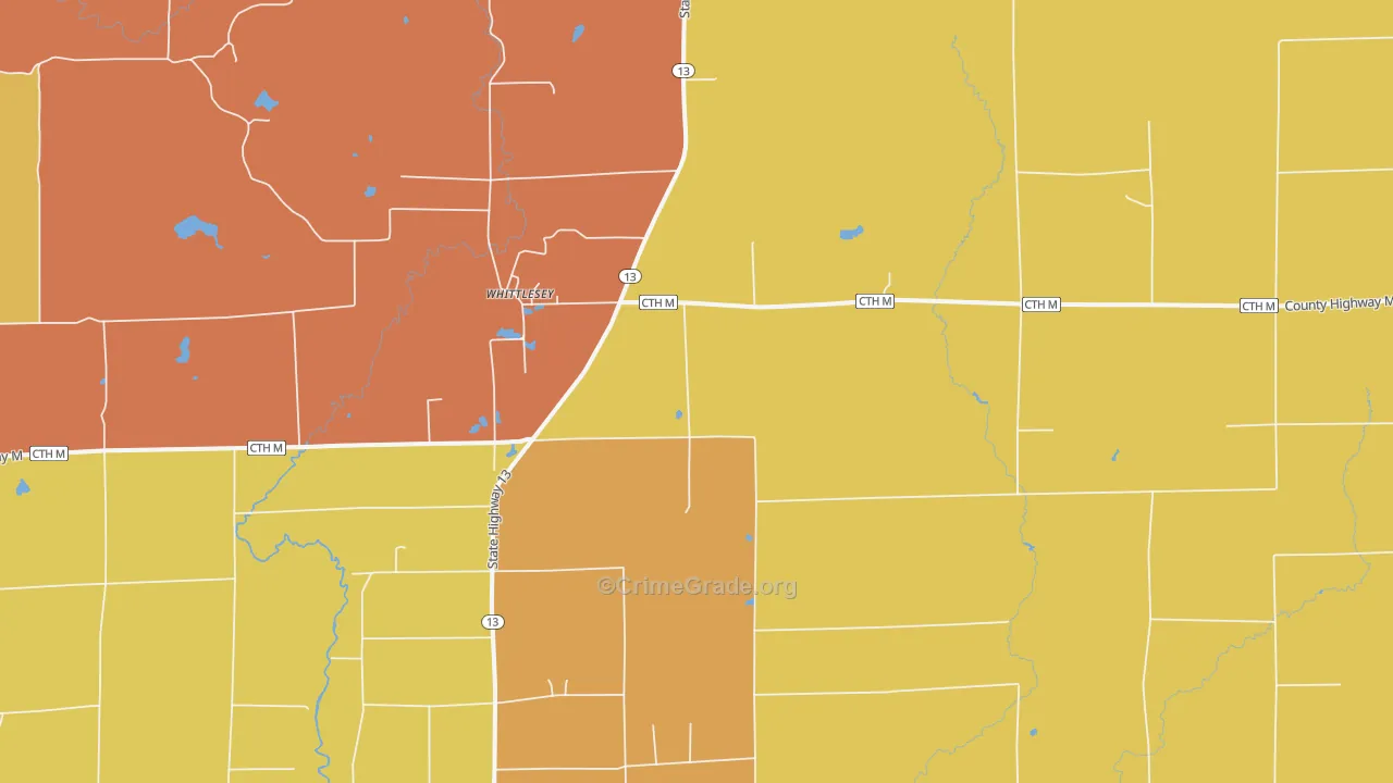 Whittlesey, WI Map of Burglary Rates