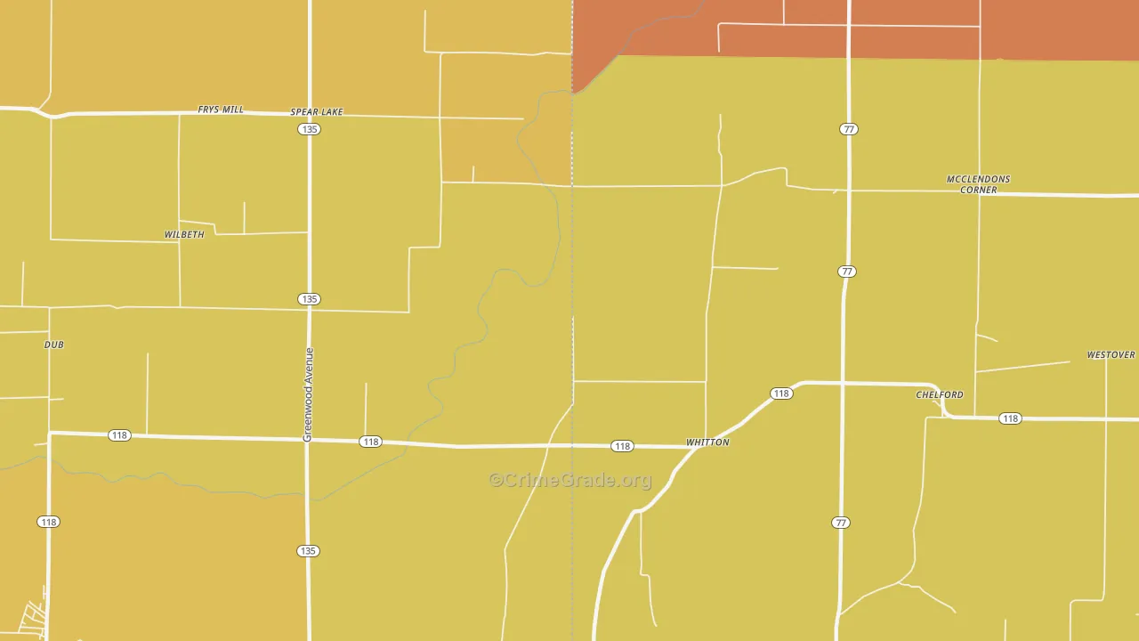 Whitton, AR Map of Burglary Rates