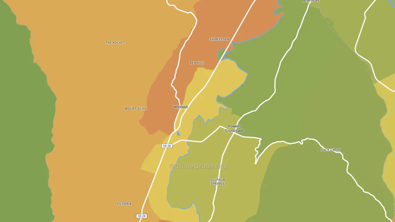 Whitwell, TN Map of Burglary Rates