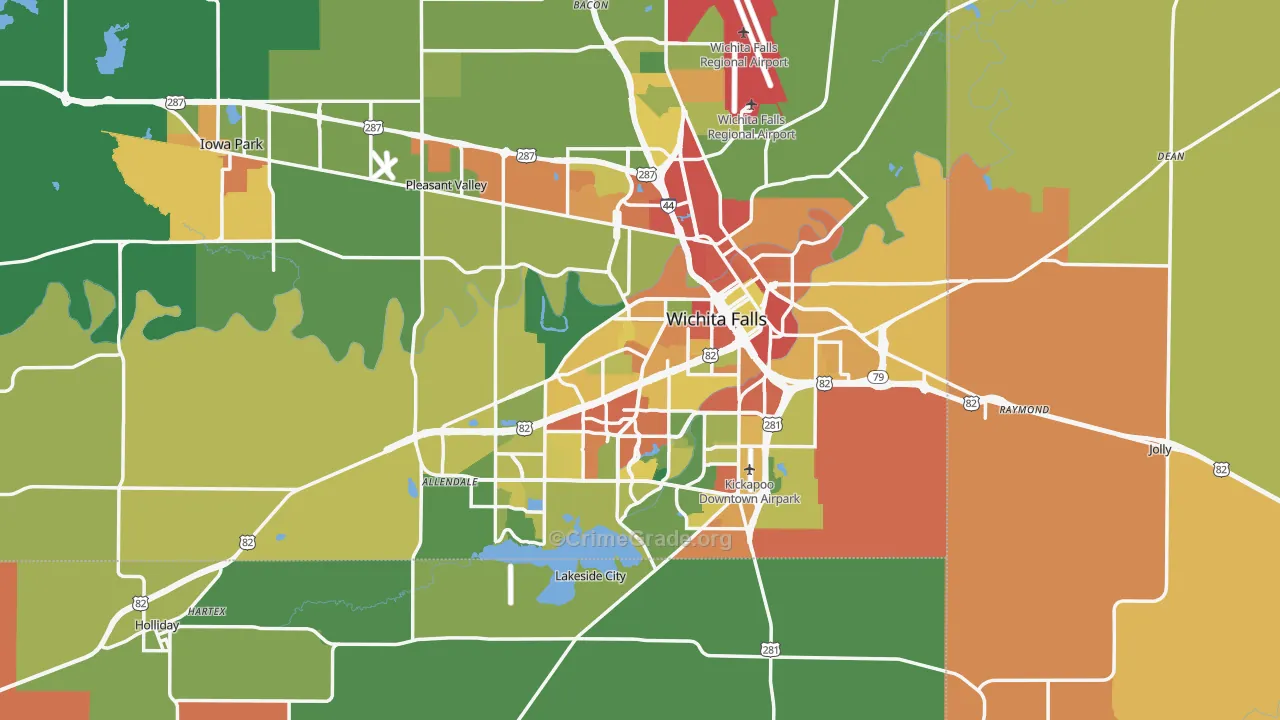 Wichita Falls, TX Map of Burglary Rates