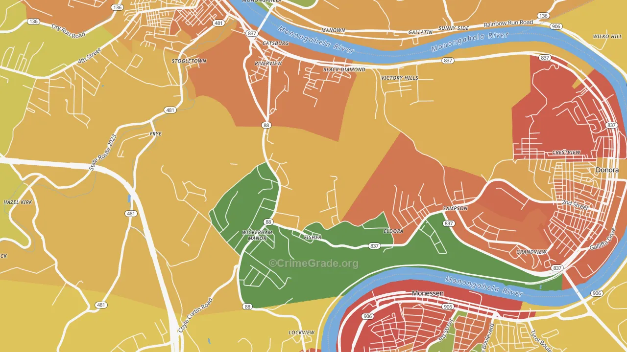 Wickerham Manor-Fisher, PA Map of Burglary Rates