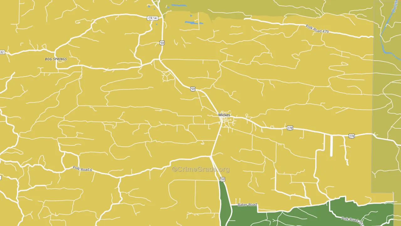 Wickes, AR Map of Burglary Rates