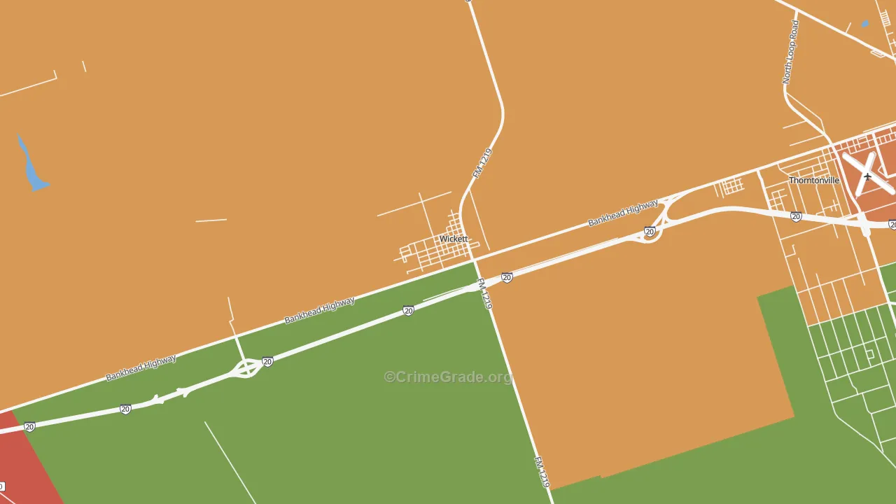 Wickett, TX Map of Burglary Rates