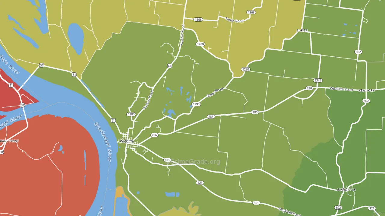 Wickliffe, KY Map of Burglary Rates