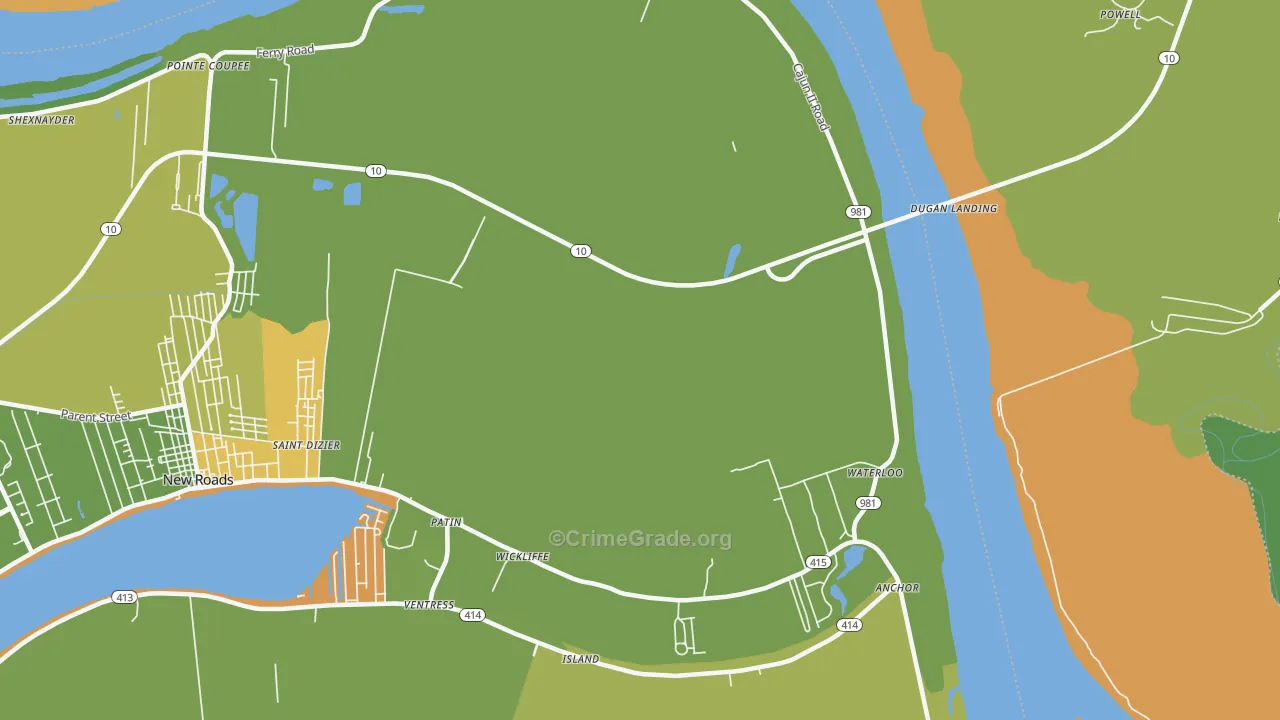 Wickliffe, LA Map of Burglary Rates