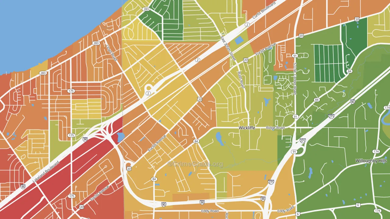 Wickliffe, OH Map of Burglary Rates