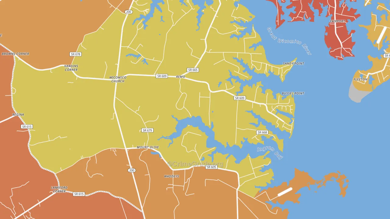 Wicomico Church, VA Map of Burglary Rates