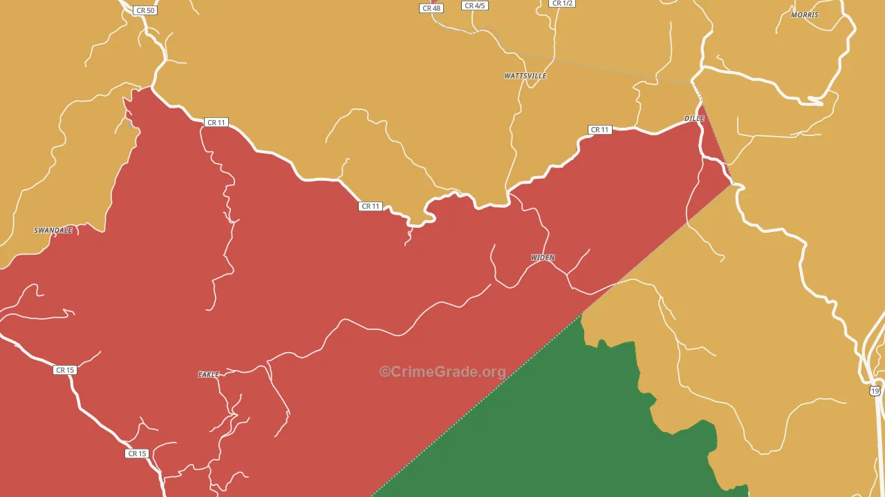 Widen, WV Map of Burglary Rates