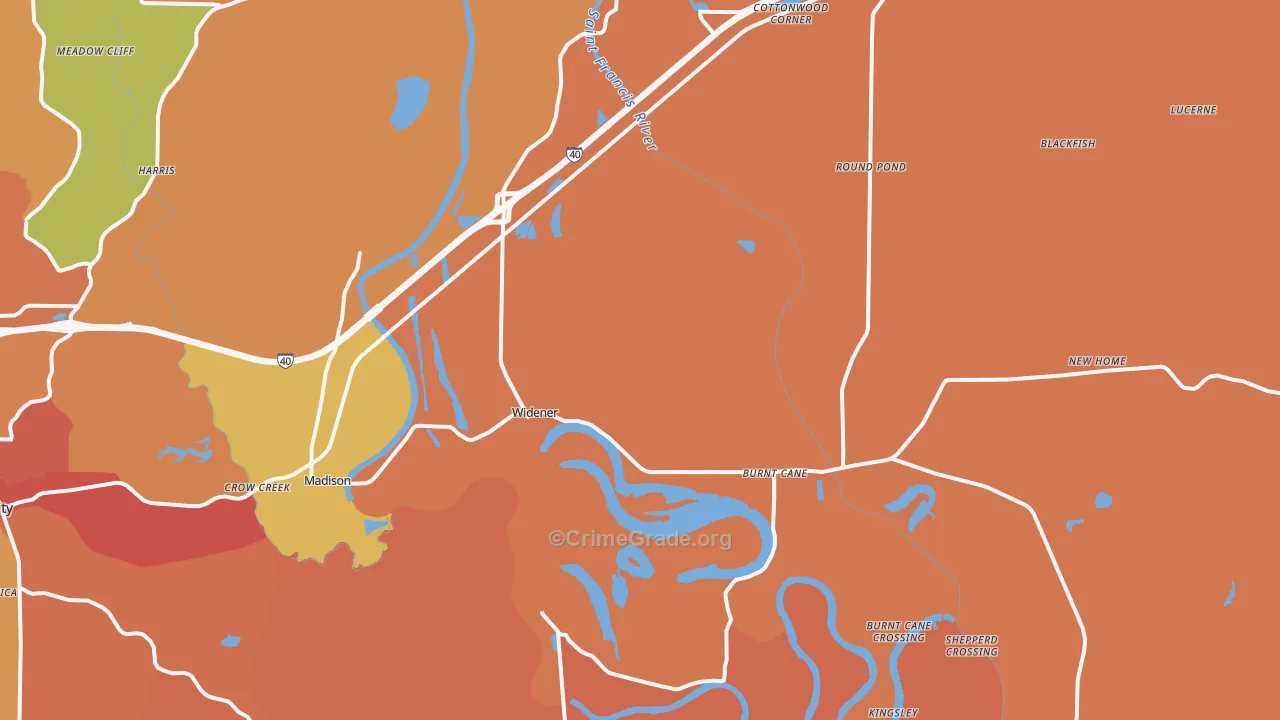 Widener, AR Map of Burglary Rates