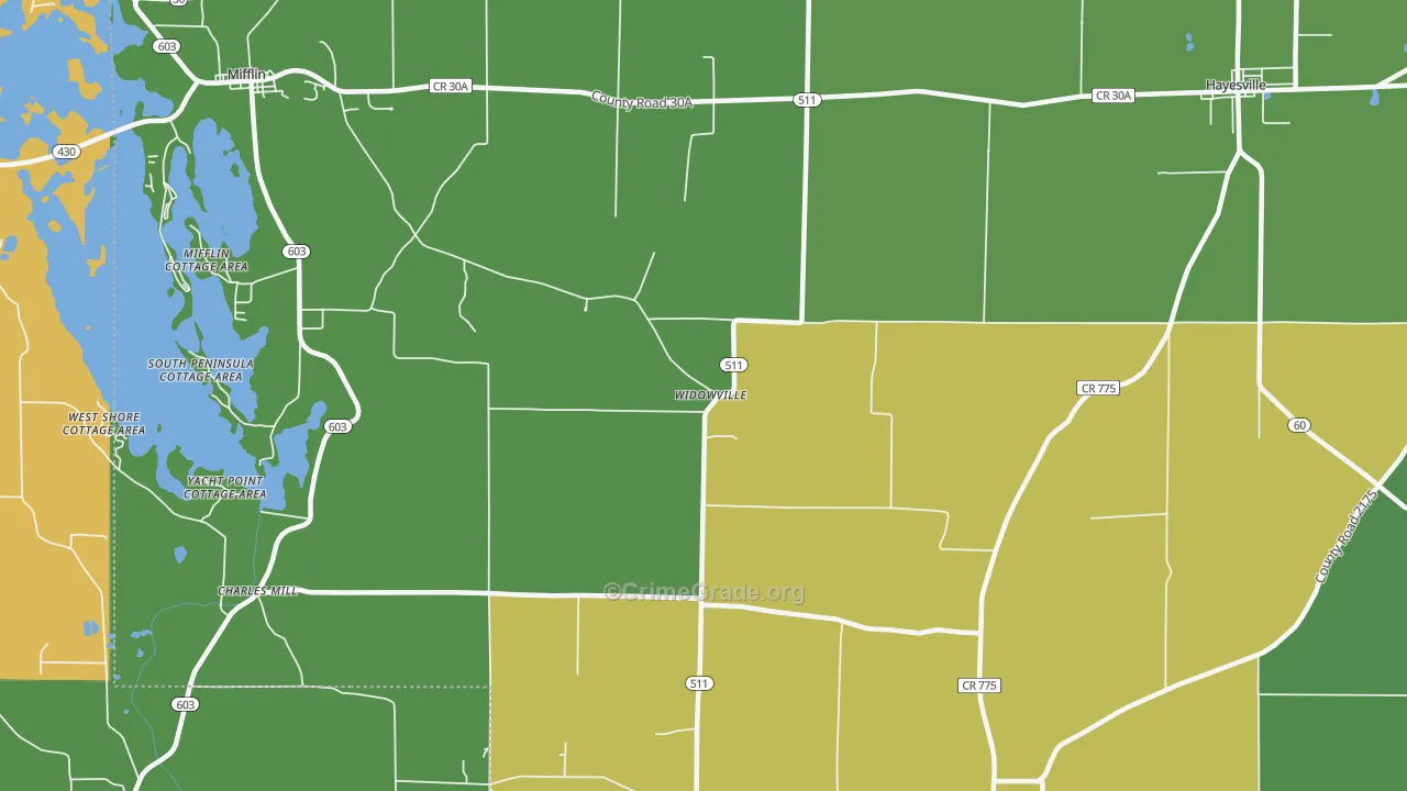Widowville, OH Map of Burglary Rates