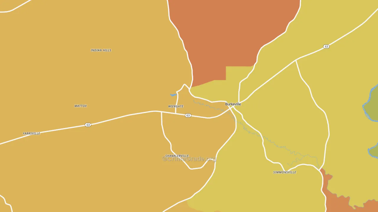 Wiergate, TX Map of Burglary Rates