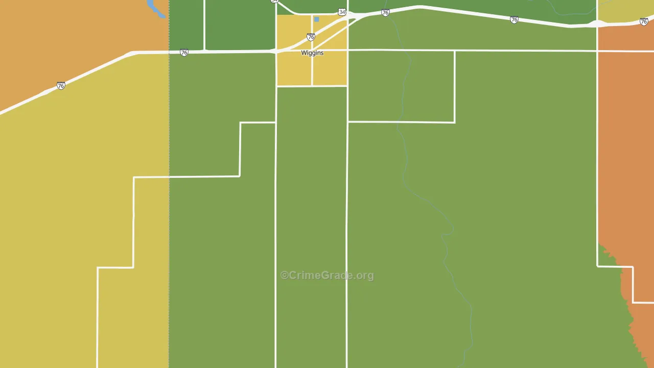 Wiggins, CO Map of Burglary Rates