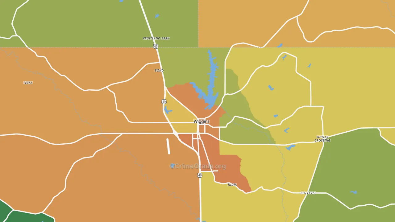 Wiggins, MS Map of Burglary Rates