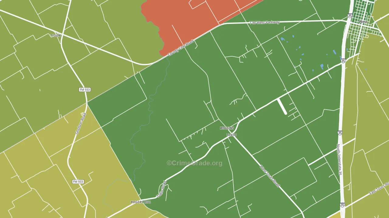 Wiggins, TX Map of Burglary Rates