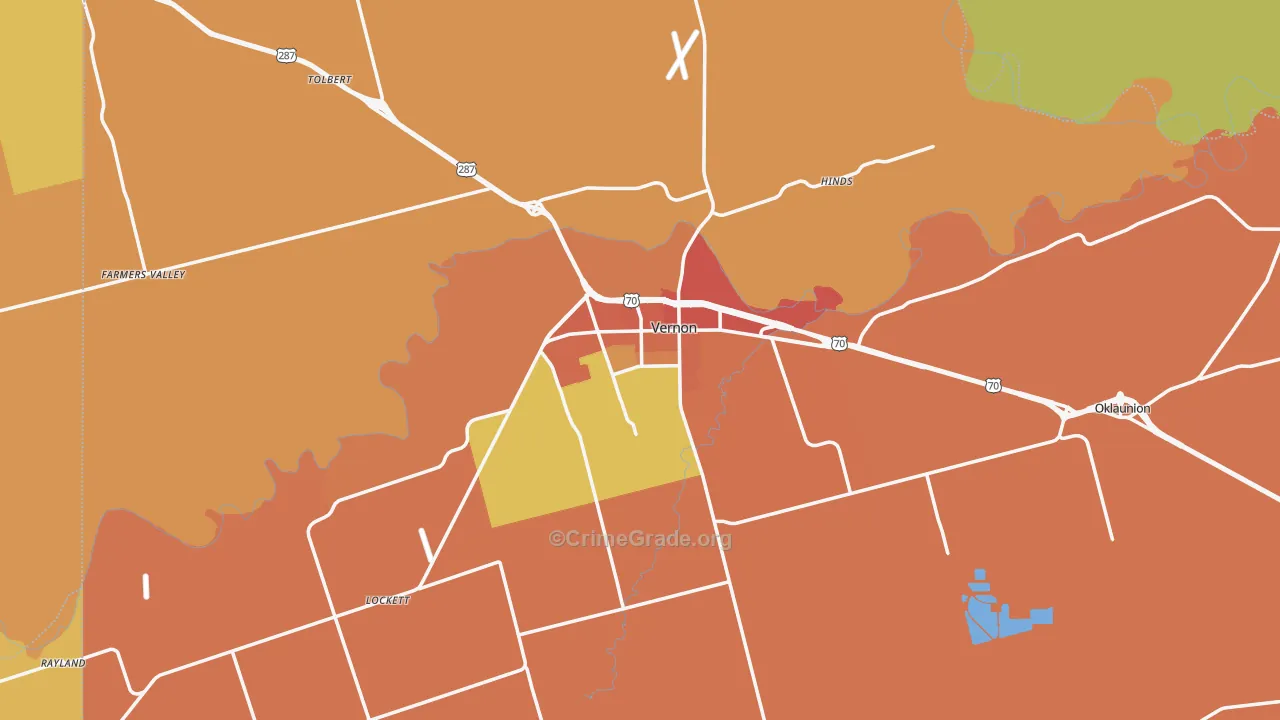 Wilbarger County, TX Map of Burglary Rates