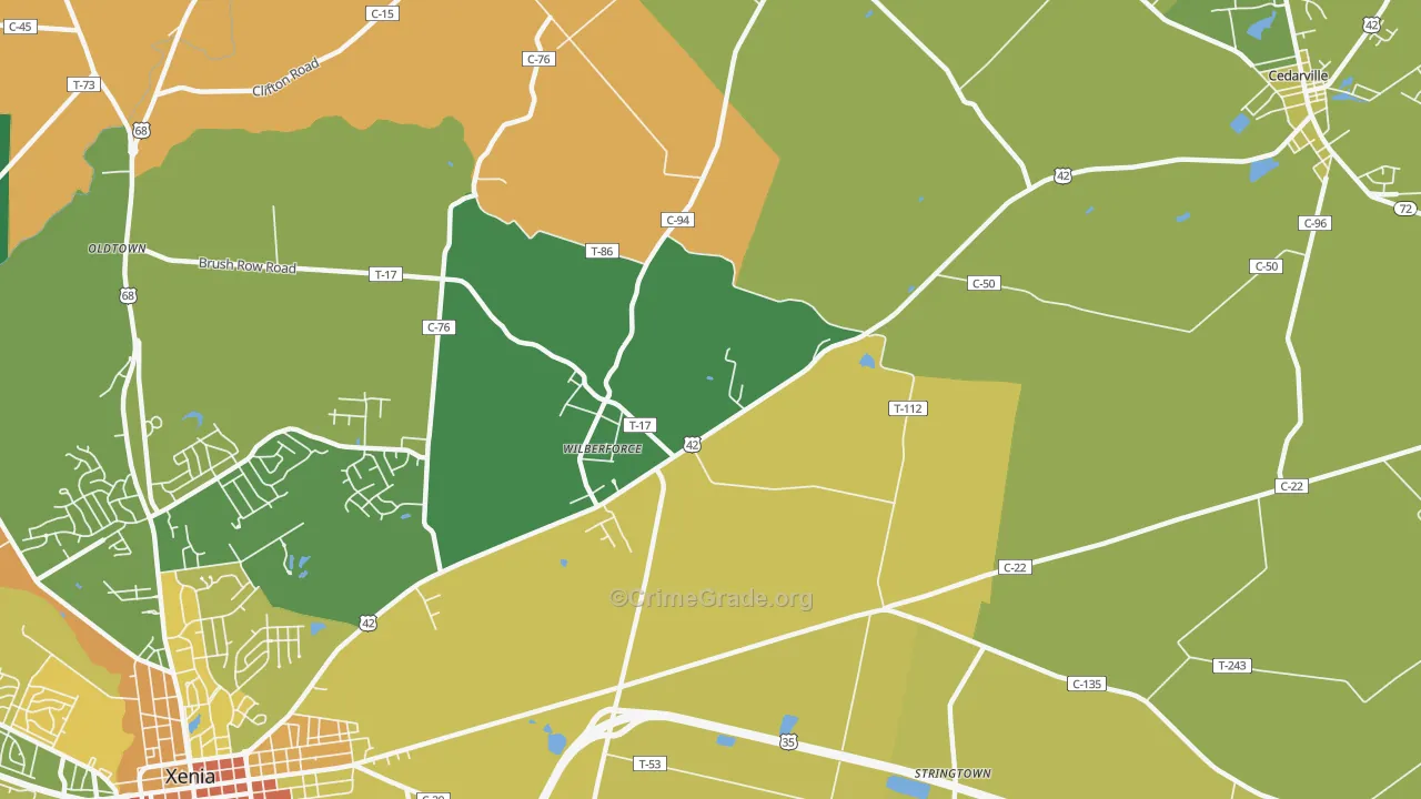 Wilberforce, OH Map of Burglary Rates