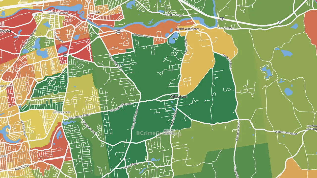 Wilbraham, MA Map of Burglary Rates