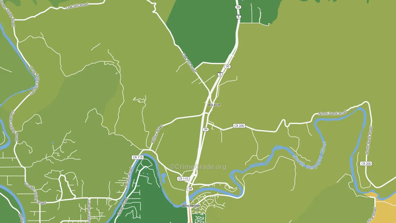 Wilbur, OR Map of Burglary Rates
