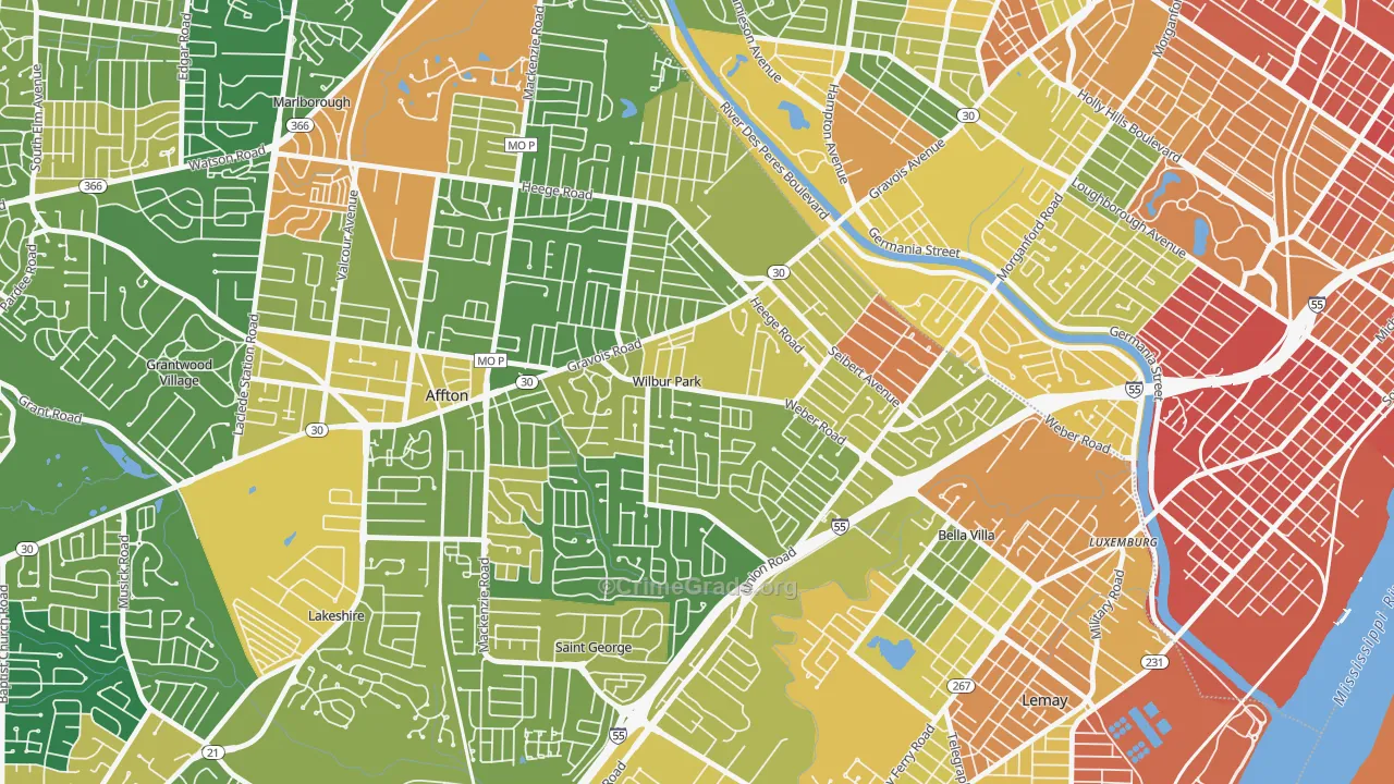 Wilbur Park, MO Map of Burglary Rates