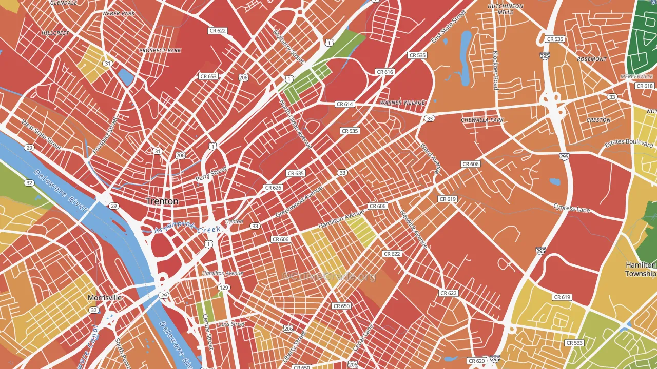Wilbur, Trenton, NJ Map of Burglary Rates
