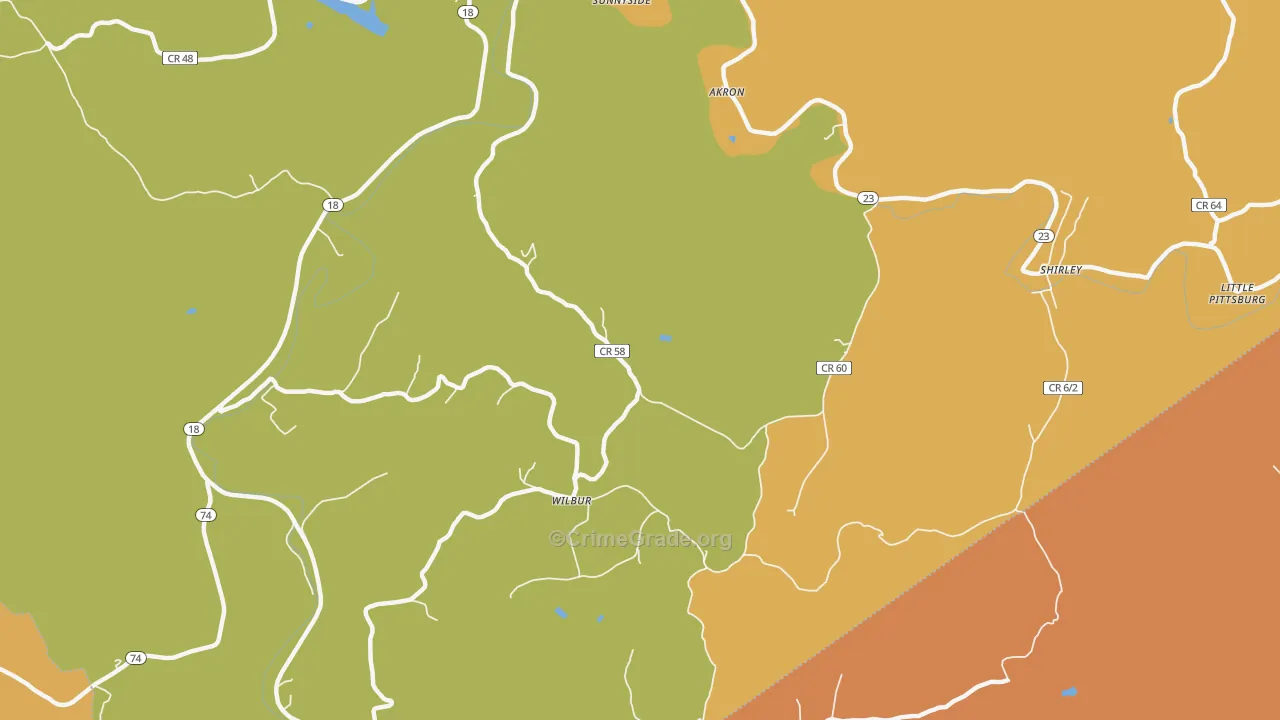 Wilbur, WV Map of Burglary Rates