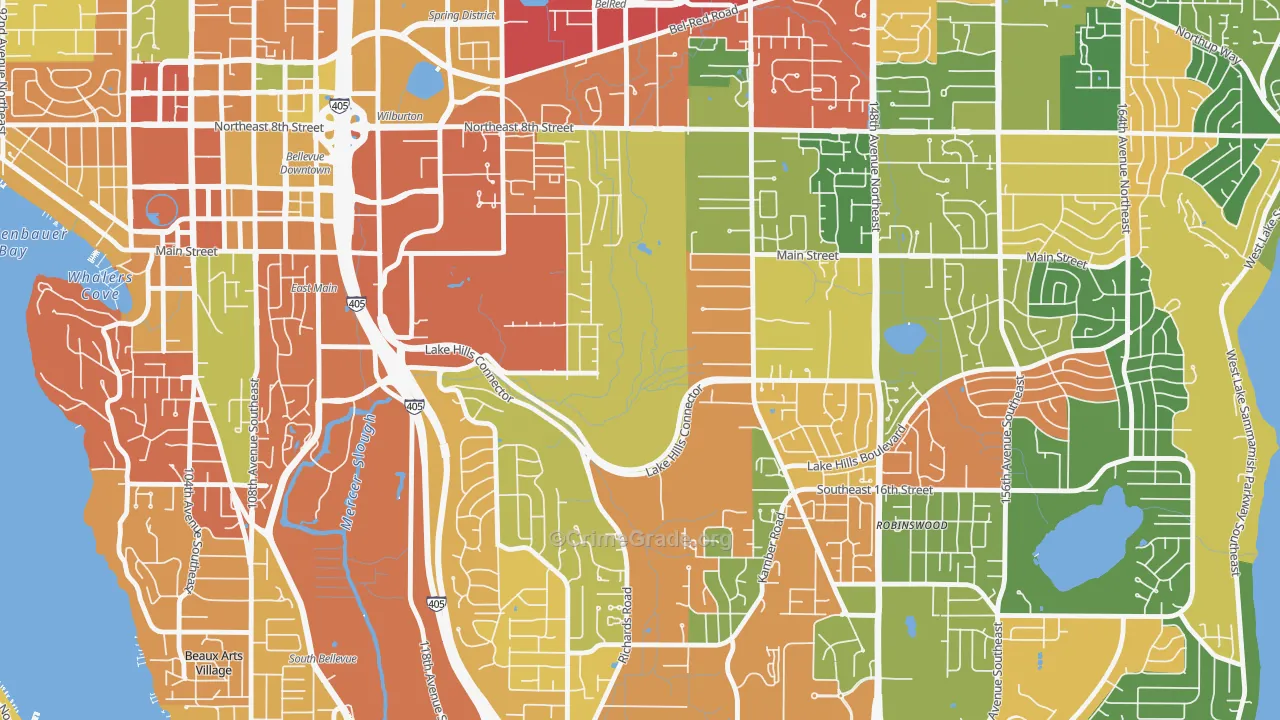 Wilburton, Bellevue, WA Map of Burglary Rates
