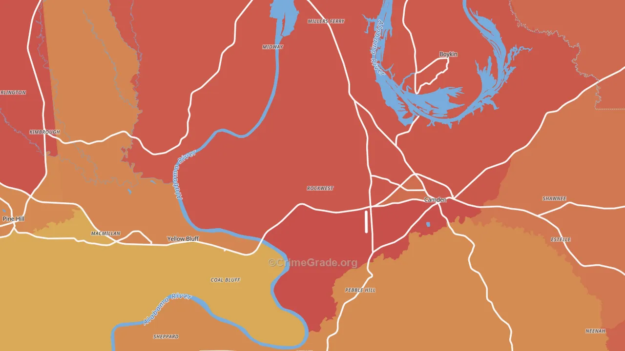Wilcox County, AL Map of Burglary Rates