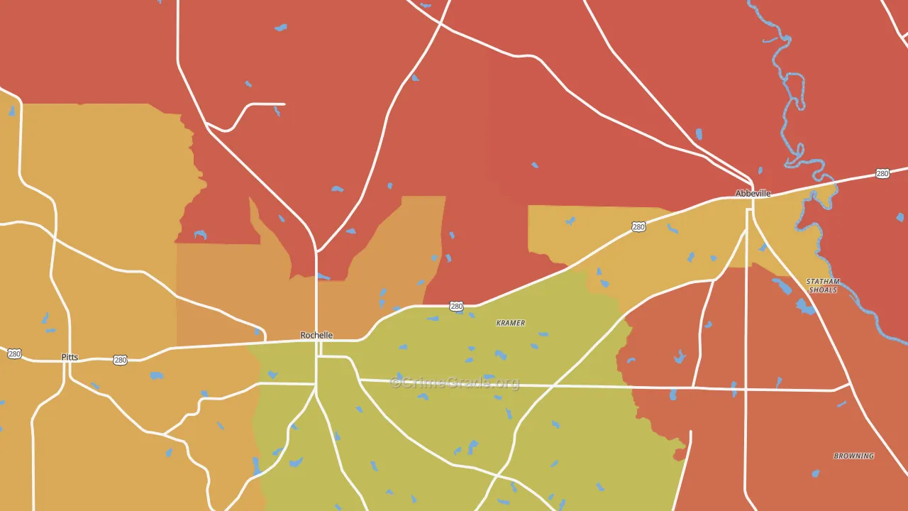 Wilcox County, GA Map of Burglary Rates
