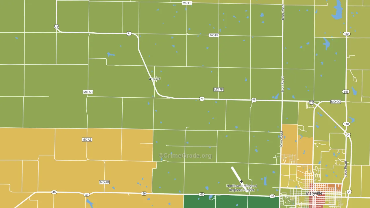 Wilcox, MO Map of Burglary Rates