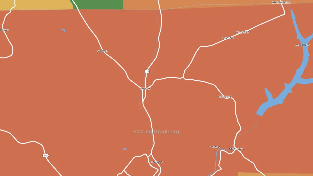 Wilcox, PA Map of Burglary Rates