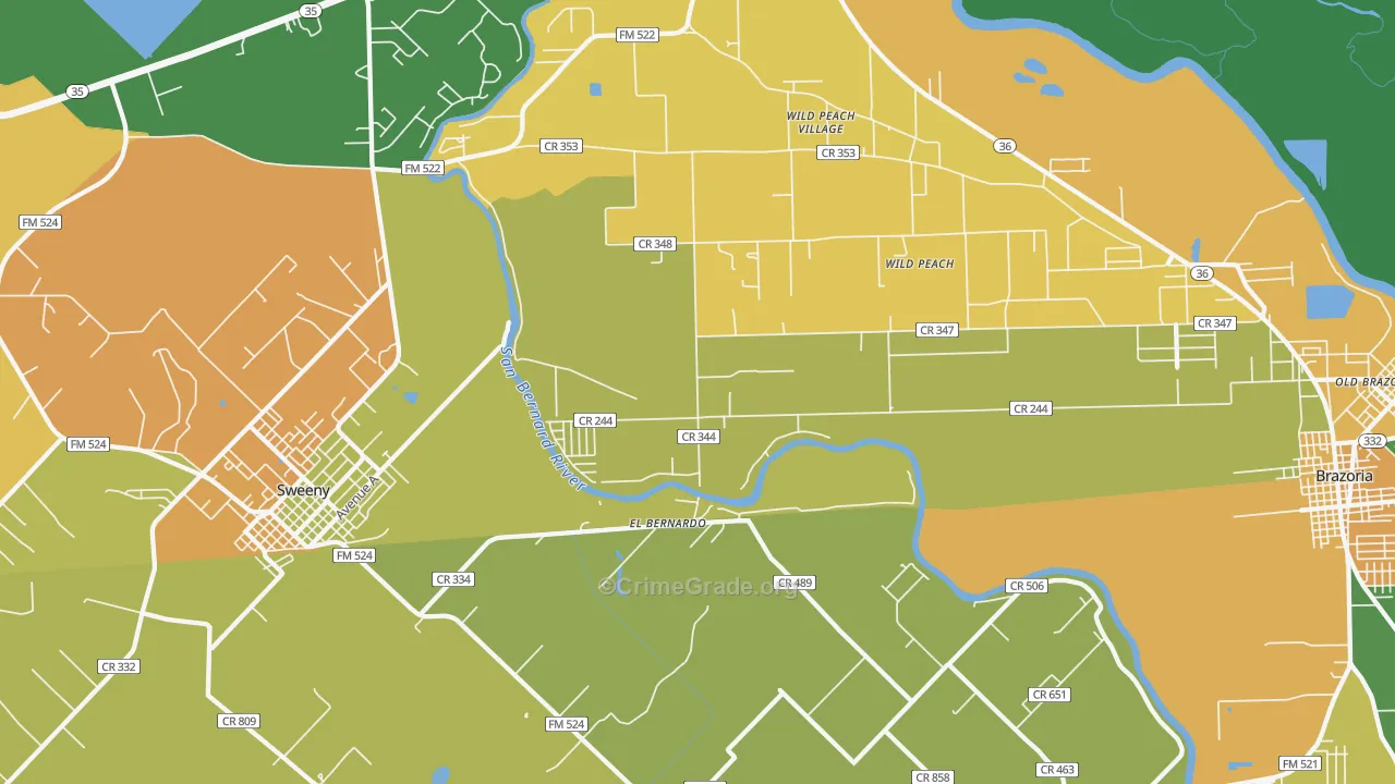 Wild Peach Village, TX Map of Burglary Rates