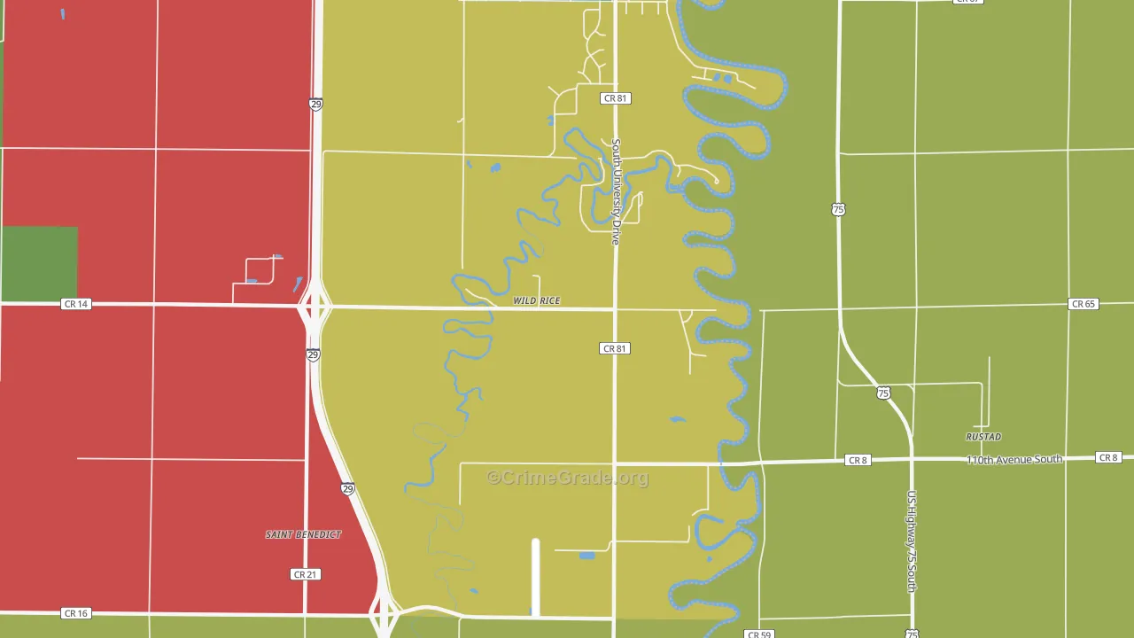 Wild Rice, ND Map of Burglary Rates