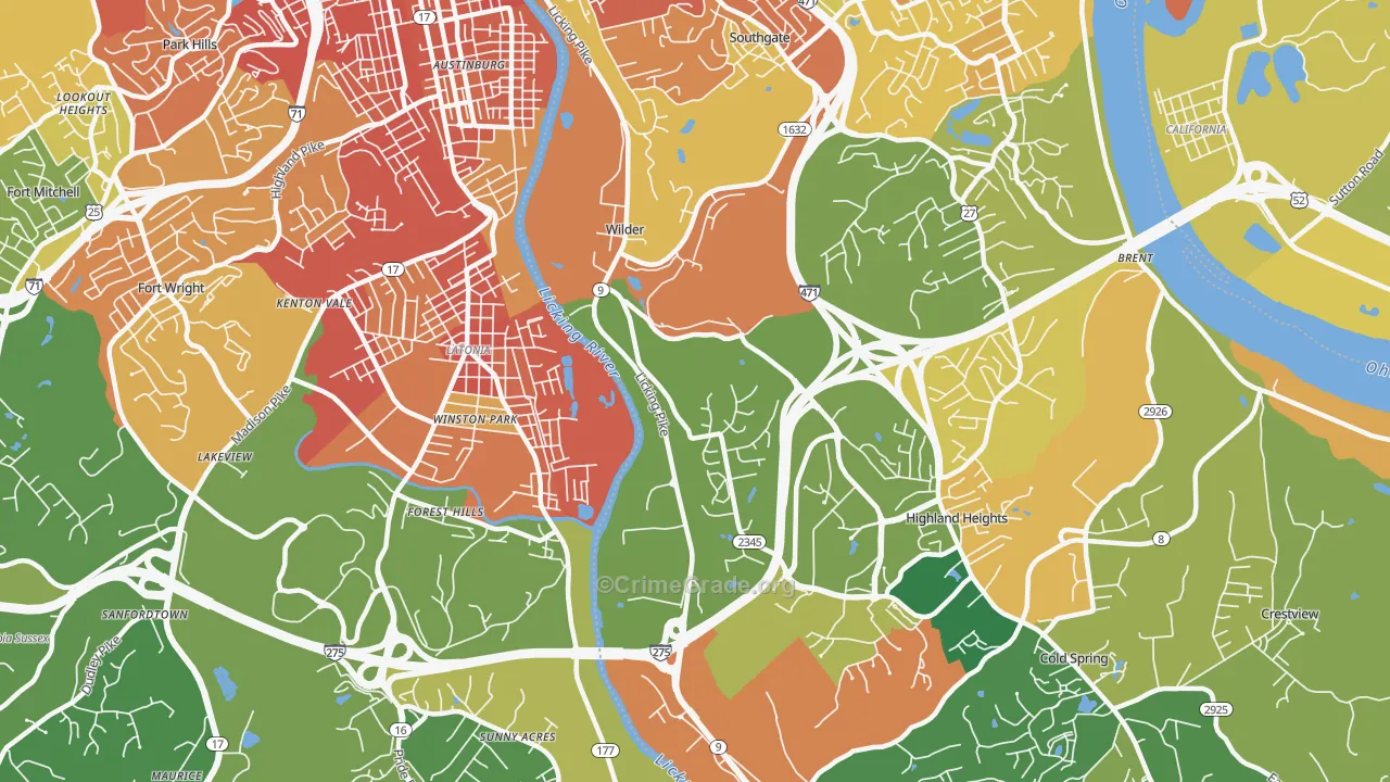 Wilder, KY Map of Burglary Rates