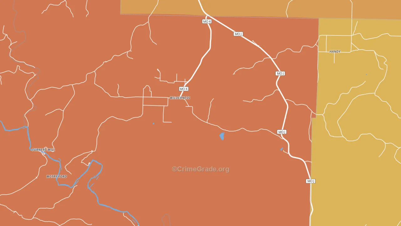 Wilderness, MO Map of Burglary Rates