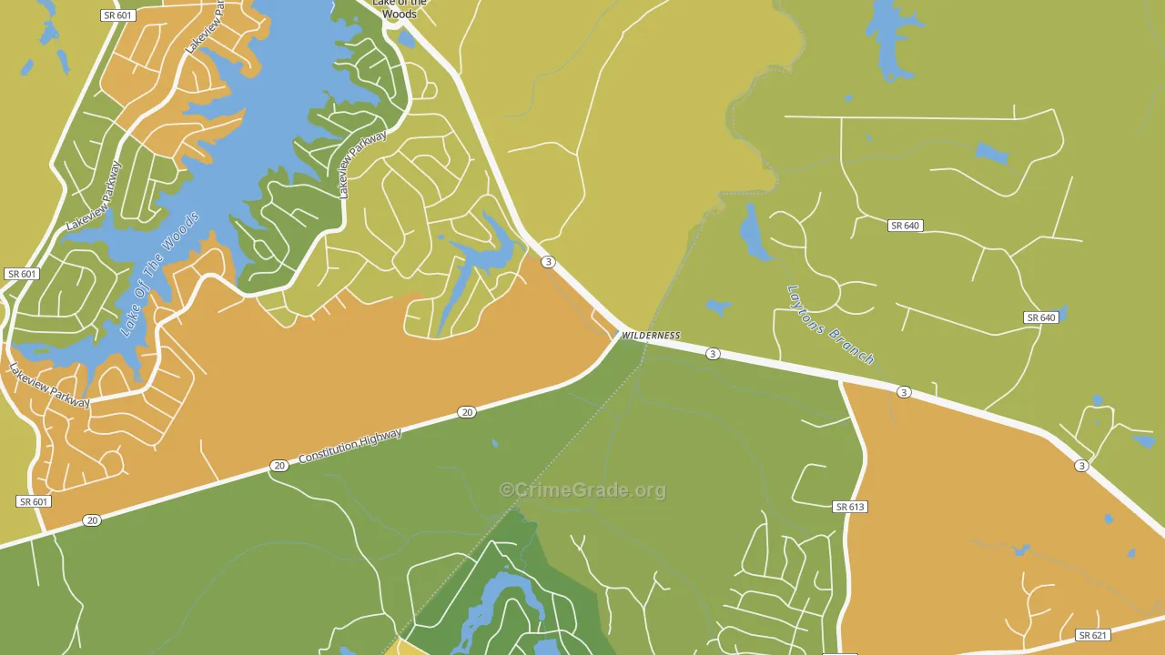 Wilderness, VA Map of Burglary Rates