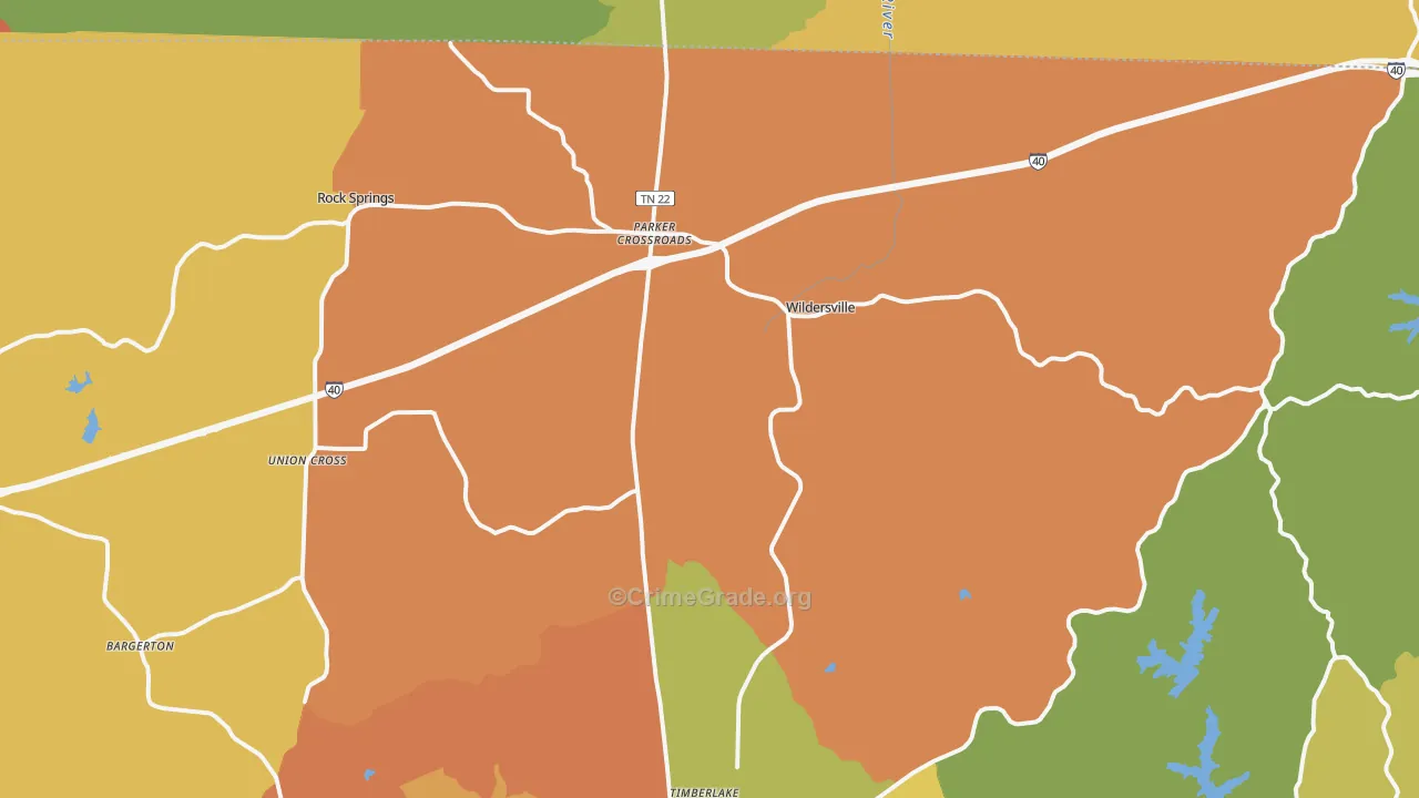 Wildersville, TN Map of Burglary Rates