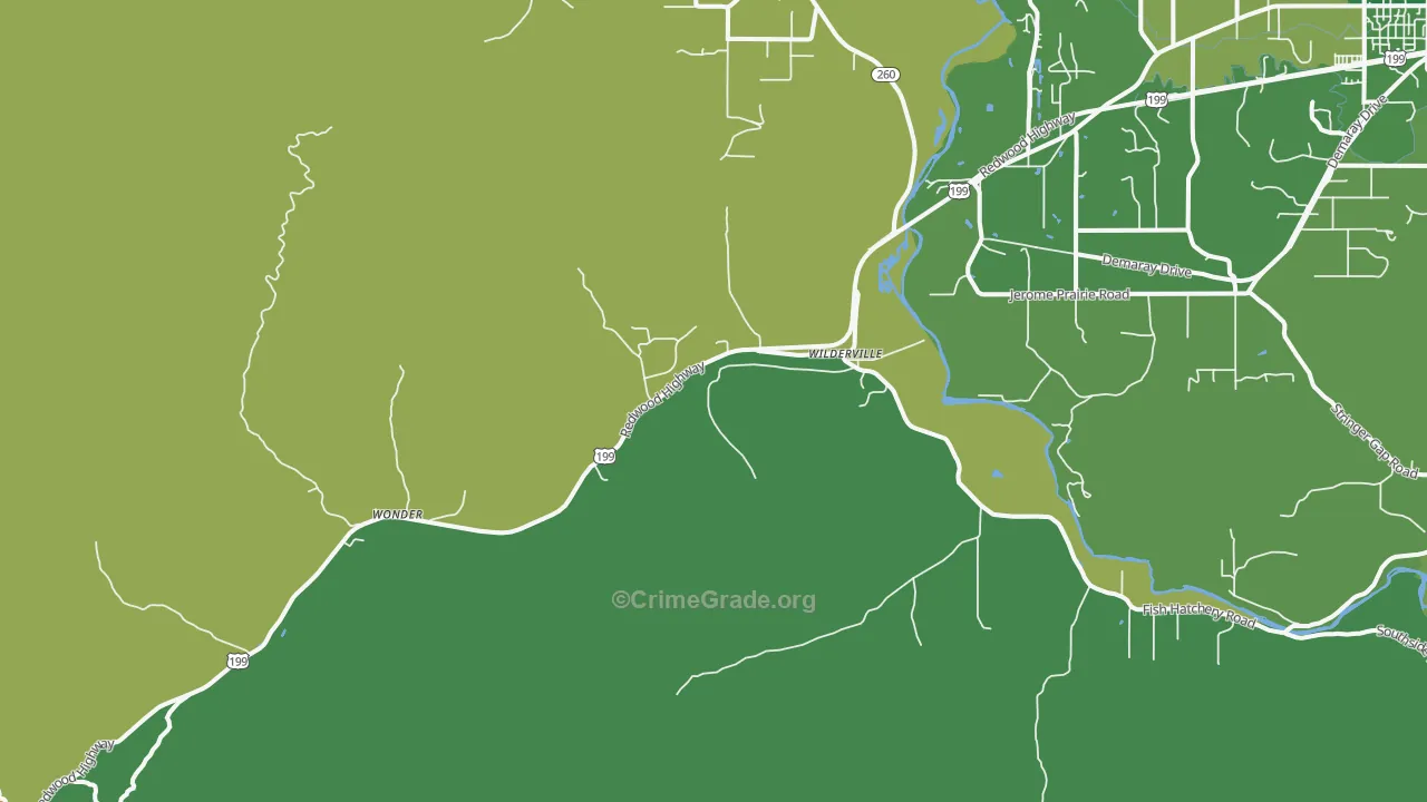 Wilderville, OR Map of Burglary Rates