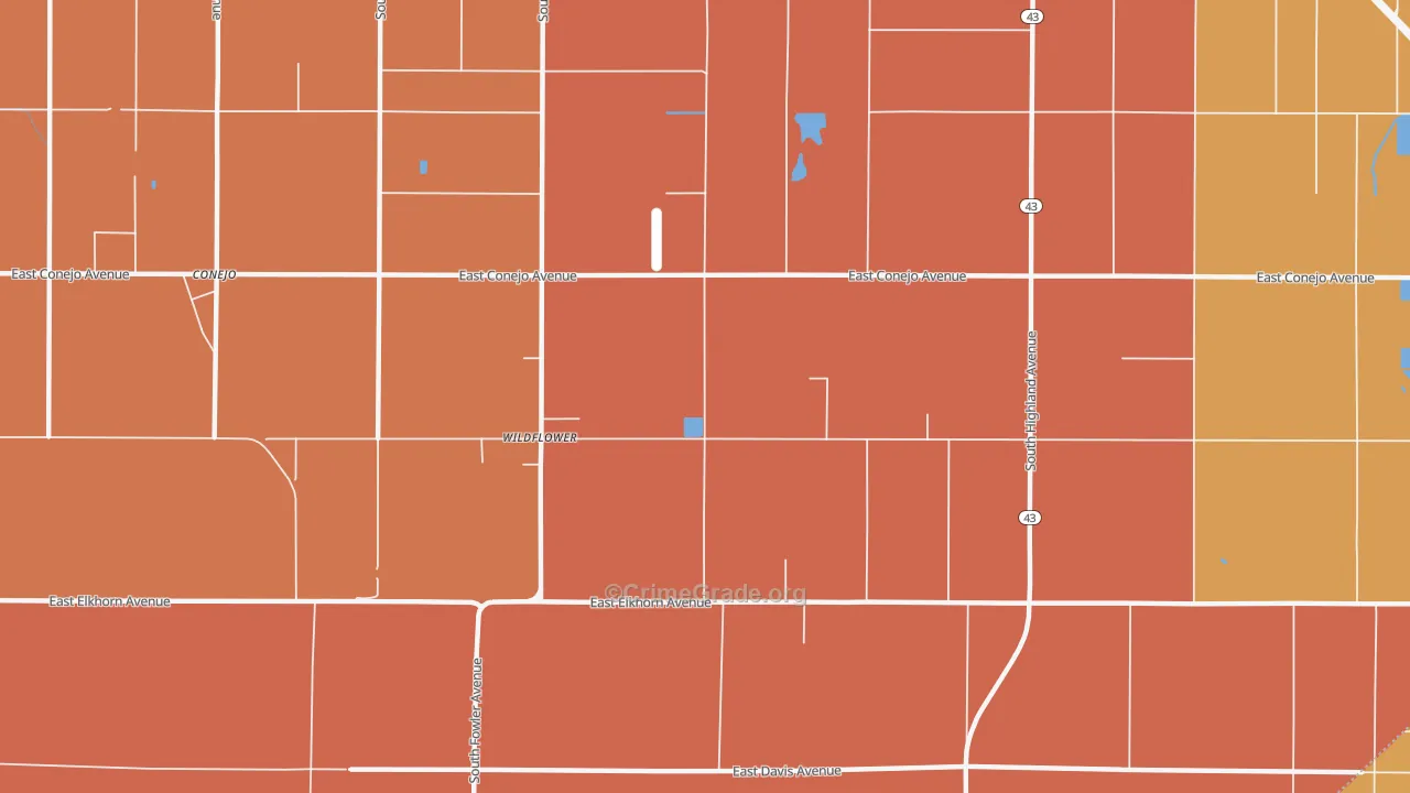 Wildflower, CA Map of Burglary Rates