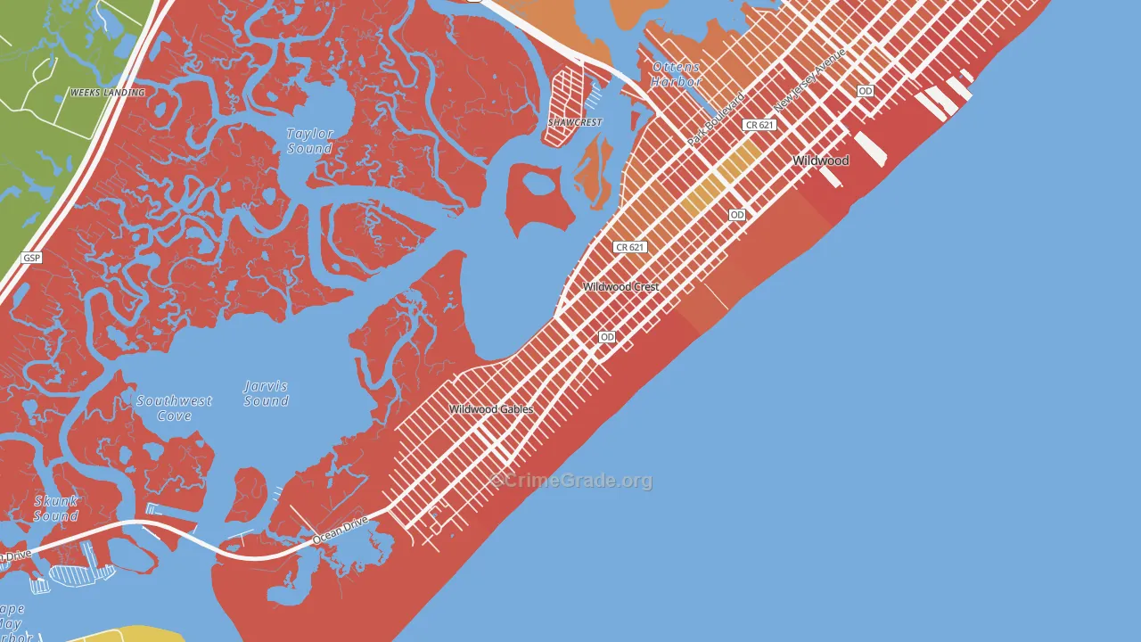 Wildwood Crest, NJ Map of Burglary Rates
